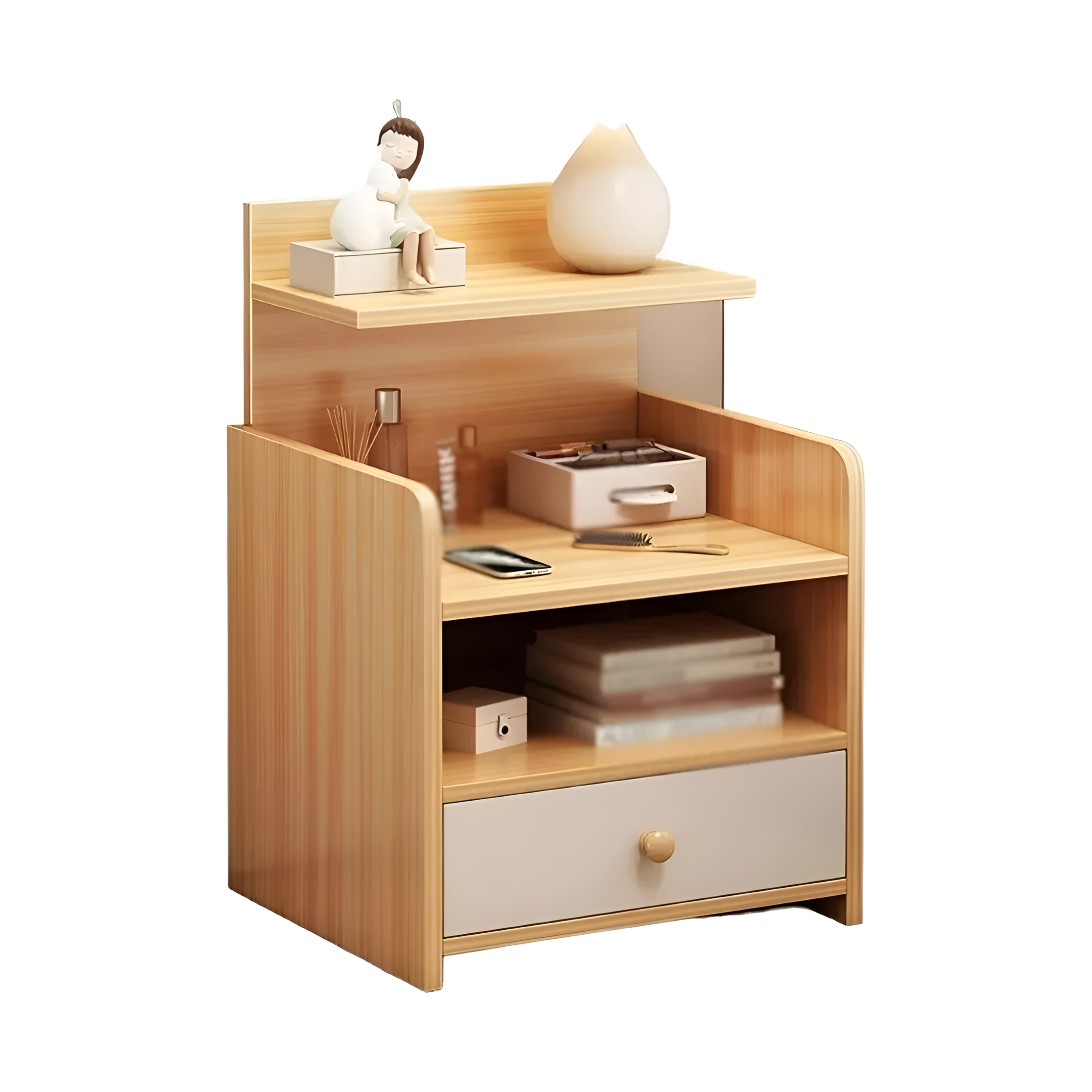 Mesa De Luz Marrón Y Blanco - 3 Estantes Y Cajón®