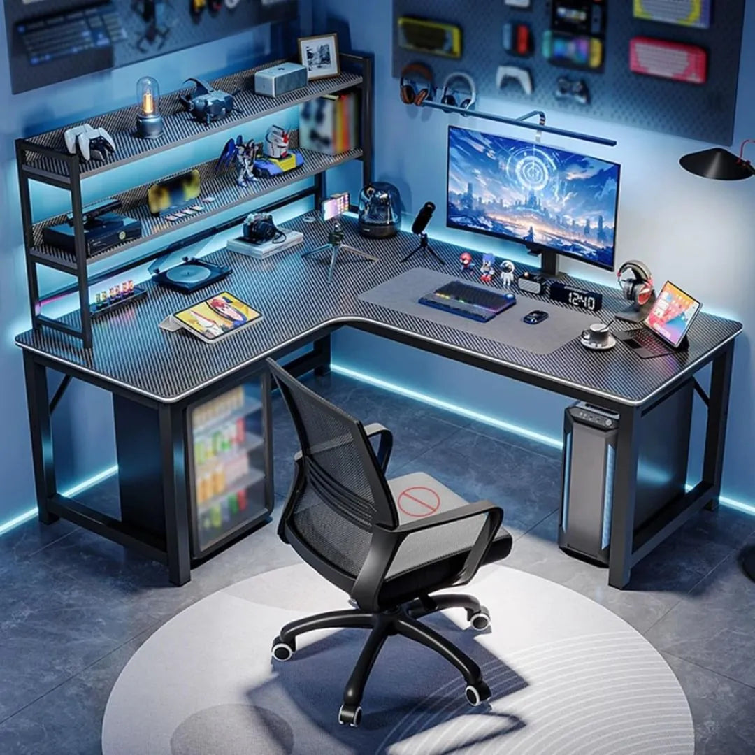 Escritorio gamer en L fibra de carbono y hierro 160x120cm®