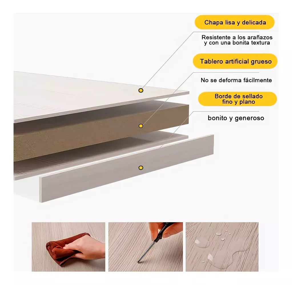 Escritorio Minimalista 2 Cajones 3 Estantes 100x37cm Crema®