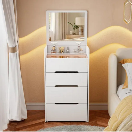 Mesa De Luz Estilo Tocador Con Espejo Y Cajones Mdf Blanco®