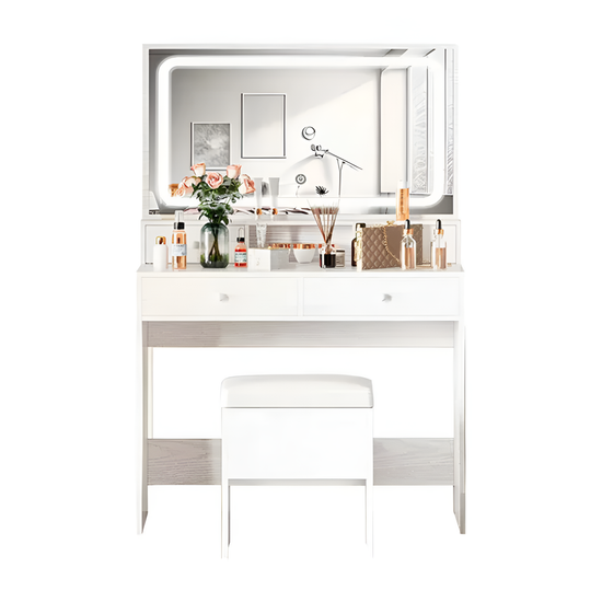 Tocador Espejo Luz Led 2 Cajones Y Taburete®