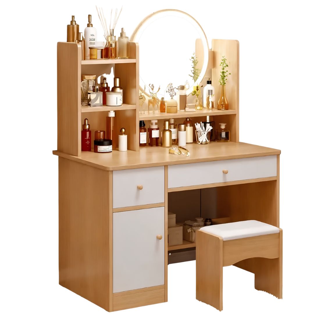 Tocador 2 Cajones 1 Puerta+Espejo Con Luz Led MDF®