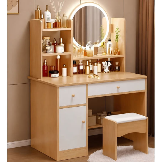 Tocador 2 Cajones 1 Puerta+Espejo Con Luz Led MDF®